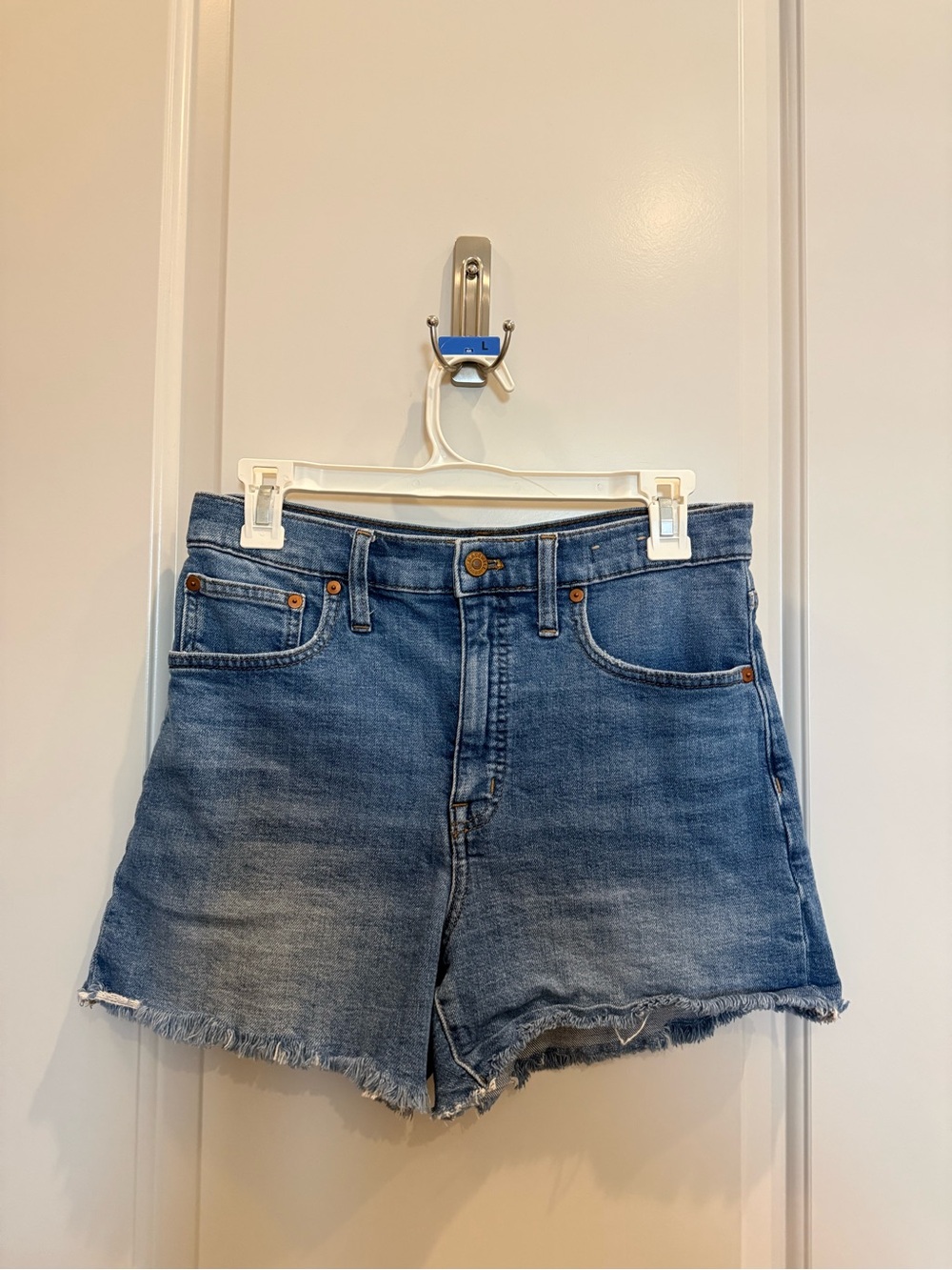 Madewell Blue Frayed Hem High-Rise Denim Shorts